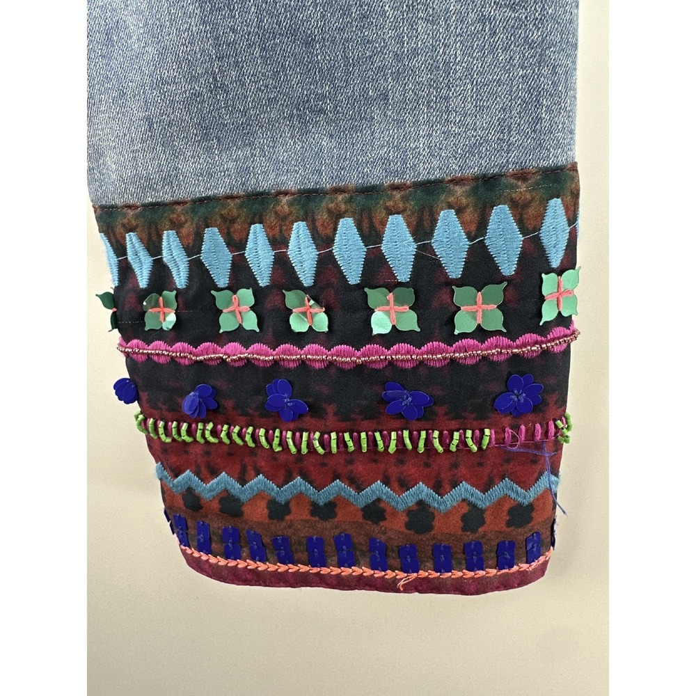 Pilcro Anthropologie Blue Denim Jeans Embellished Cuff Boho Festival Straight 28 - Picture 7 of 16